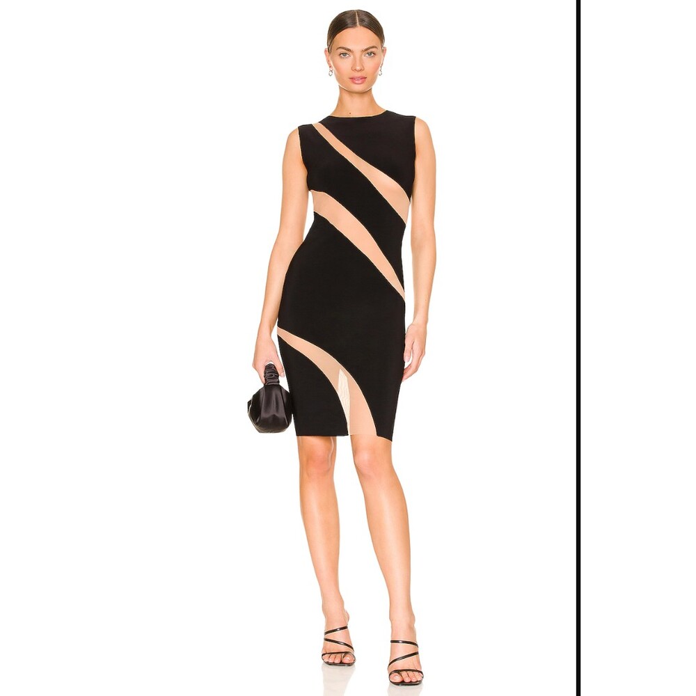 Norma Kamali Shift Dress Womens XL/42 Sleeveless Black with Nude‎ Mesh